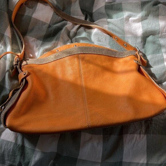 Vintage Nuovedive Made in Italy Leather Shoulder Bag Orange Slouchy Y2K Glitter - Picture 6 of 14